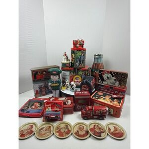 Vintage Coca Cola Collectibles Lot Tins Figurines DieCast Truck Santa Polar Bear